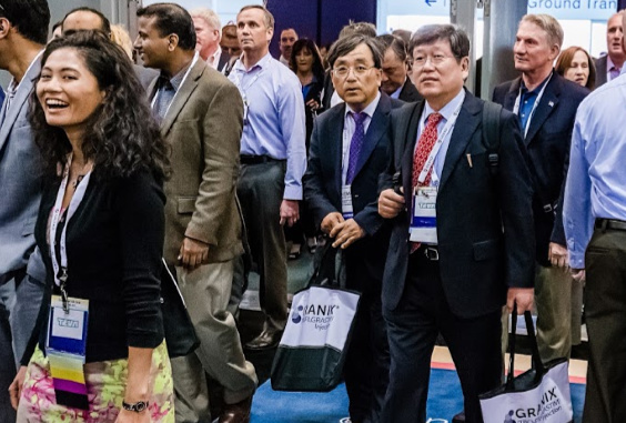 Conferencegoers walking through hotel